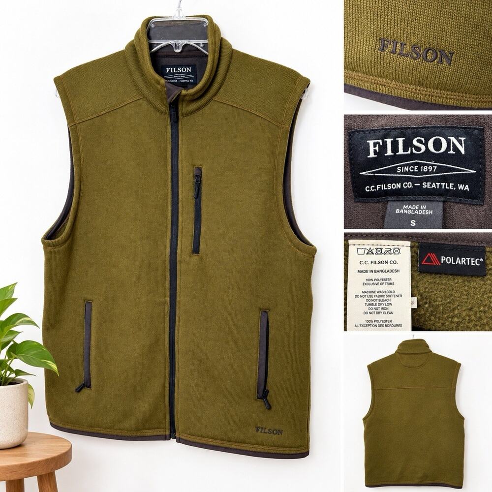 Filson Ridgeway Fleece Vest Men’s Small S Green Polartec Full Zip